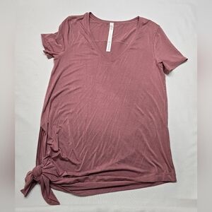 Lululemon Women's Mauve V-Neck Assymetrical Tie Front Yoga Top Tshirt
